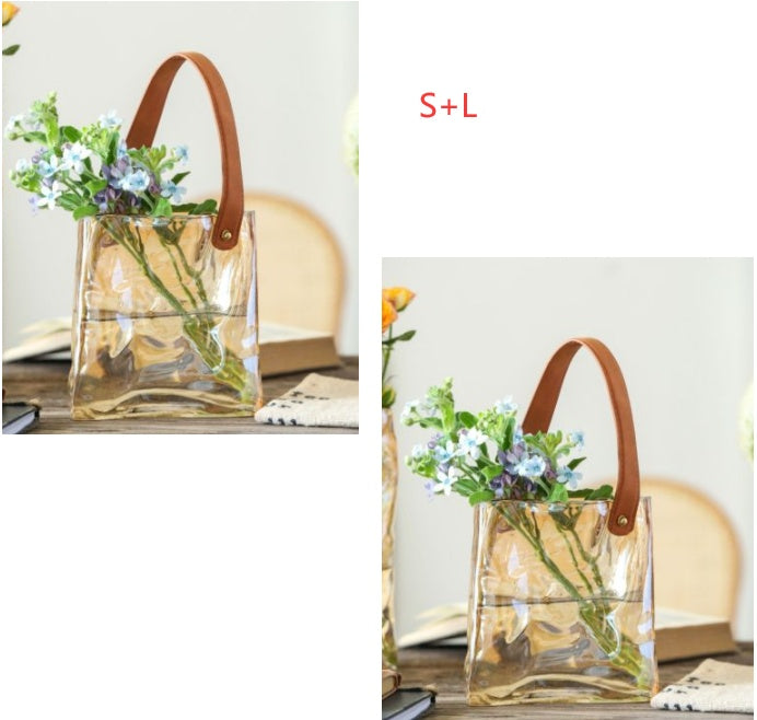 Light Luxury Glass Vase – Handbag Style Aquaculture Decoration for Home