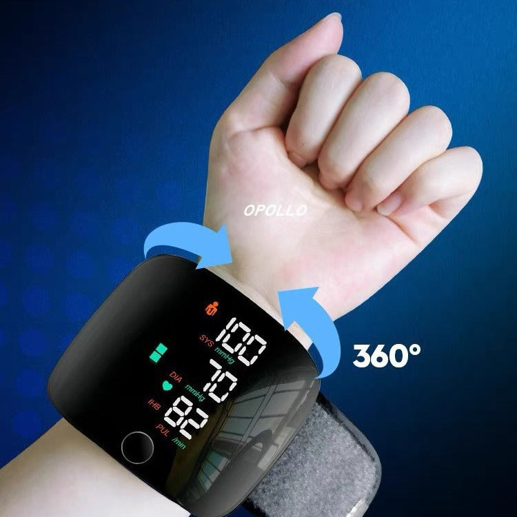 Wrist Blood Pressure Monitor – USB Rechargeable Smart BP Meter with Digital Display