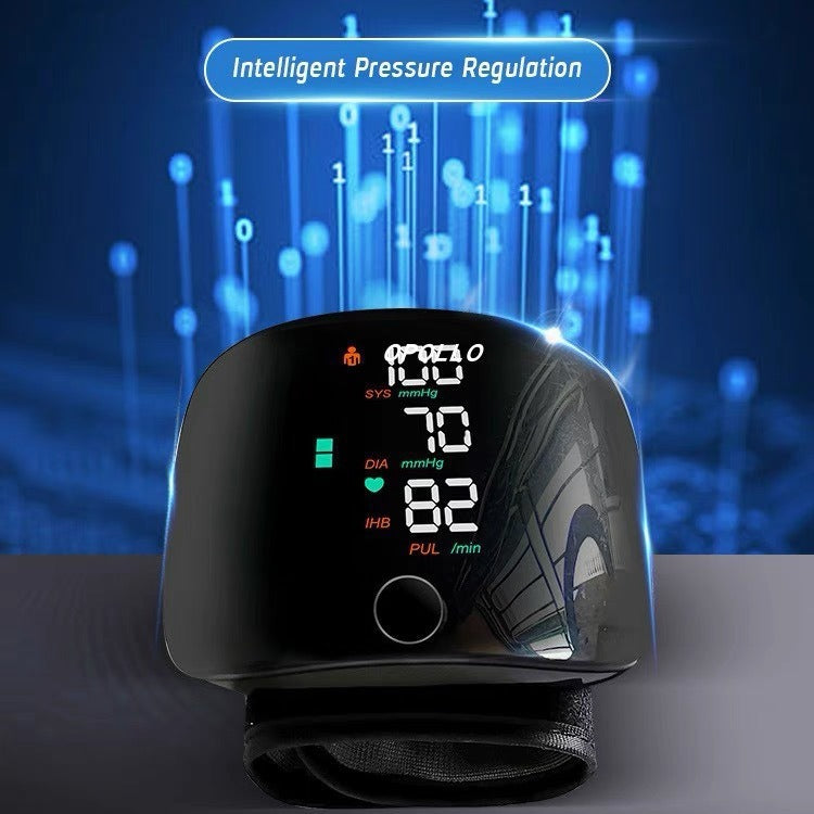 Wrist Blood Pressure Monitor – USB Rechargeable Smart BP Meter with Digital Display