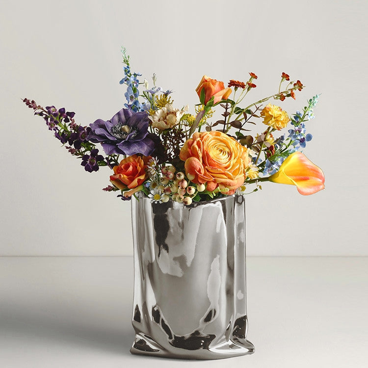 Electroplated Silver Ceramic Vase – Dried Flowers Floral Home Decor