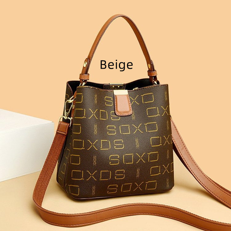 Trendy Women’s Shoulder Bag – Alphabet Design Brown Handbag