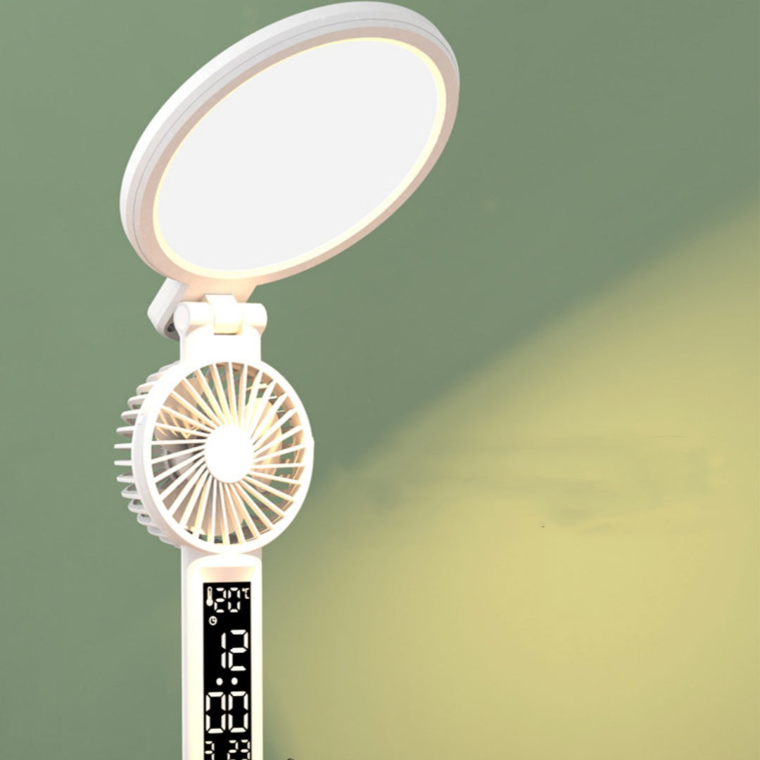 All-in-One LED Desk Lamp – Dimmable Light with Clock, Fan & Foldable Design